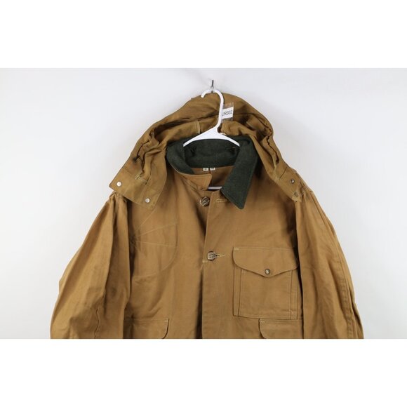 Vtg 90s CC Filson Mens 48 XL Waxed Tin Cloth Hunting Birding Jacket Hooded USA - Picture 2 of 16